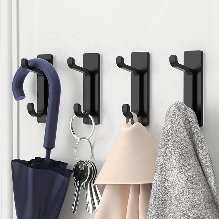 Adhesive Wall Hooks Self Adhesive Steel Wall Double Hook Coat Rack Sticky Door Hanger Wall Mounted Bathroom Double Hook