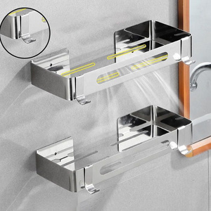 Stainless Steel Bathroom Shampoo Organizer Holder Multifunctional Nailless Adhesive Bathroom Shelf