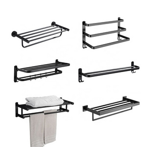 OEM Black SUS 304 Bathroom Accessories Contracted Wall Mounted Stainless Steel Bath Towel Rack