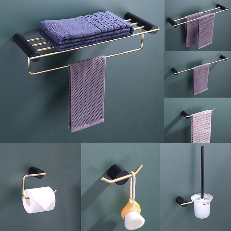 Bathroom Accessories Hardware Stainless Steel Organizer Corner Shelf Toilet Brush Paper Holder Double Towel Bar Bath Towel Rack