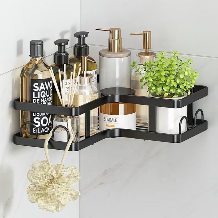 5pcs No Drilling Adhesive Corner Wall Mounted Black Bathroom Shelves Shower Caddy Shower Caddy Storage Rack Wall Bathroom Shelve