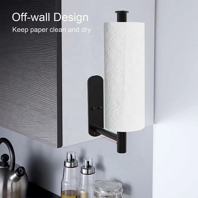 No Drilling Adhesive Stainless Steel  Matte Black Bathroom Kitchen Towel Rack Hanging Holder Door Black Towel Rack For Kitchen