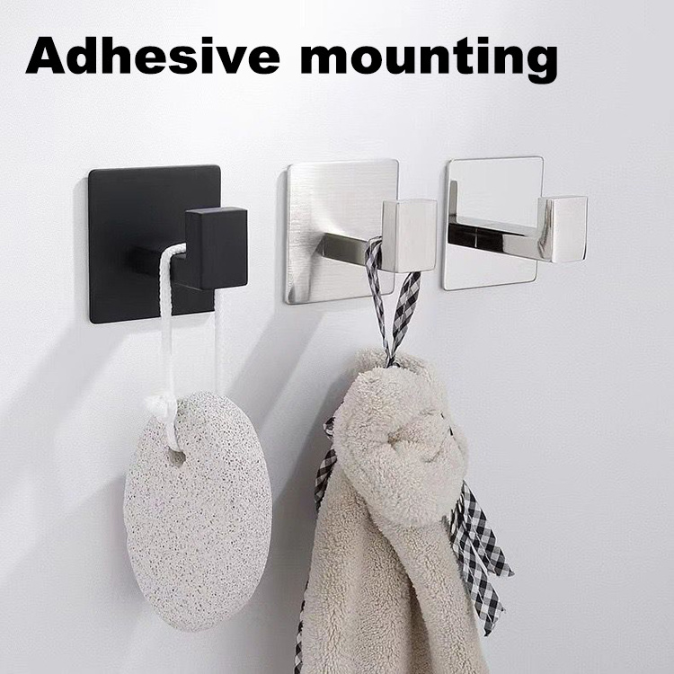 Towel Clothes Wall Mounted Hanger Robe Hook Bathroom Kitchen Towel Robe Hooks Adhesive Wall Metal Robe Coat Rack Clothes Hook