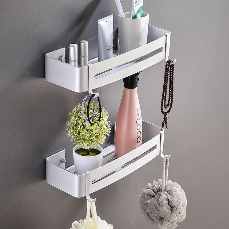 Aluminum Storage Self-Adhesive Rack No Drilling Shampoo Shower Shelf Bathroom Caddy Organizer