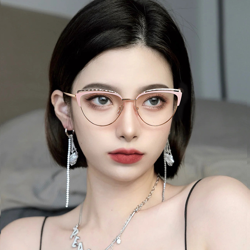 2024 9036 women metal cat eye photochromic photogrey optical frame anti blue light eyewear photogrey anti reflection glasses