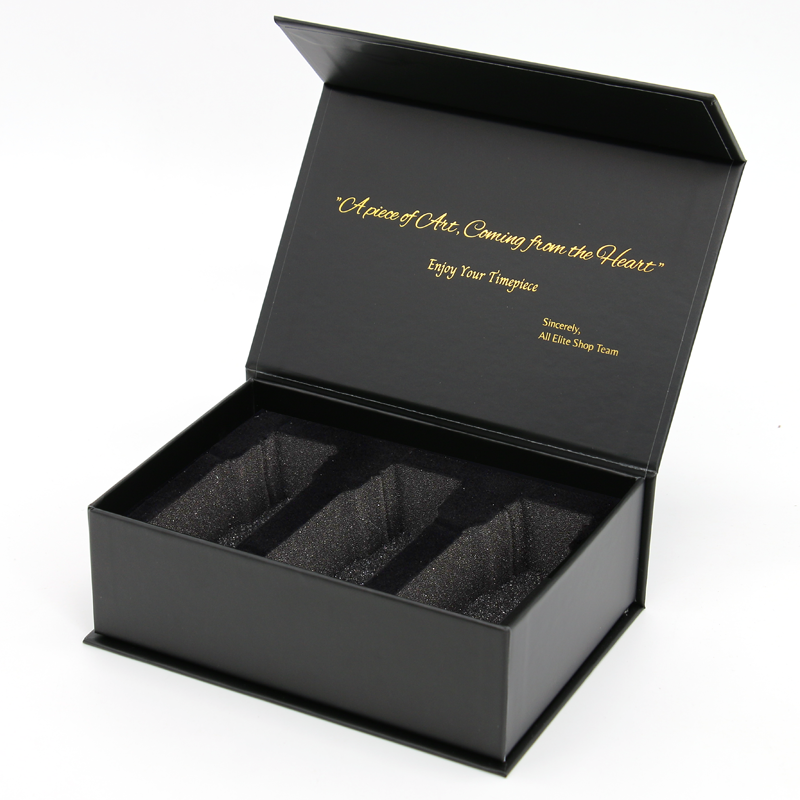 Custom Luxury Book Shaped Rigid black Cardboard Box Packaging with magnetic Closure lid Magnetic Gift Boxes With EVA Foam Insert