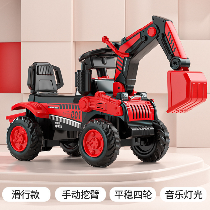 Children's electric excavator engineering vehicle boy and girl baby can sit on human remote control spray push toy car