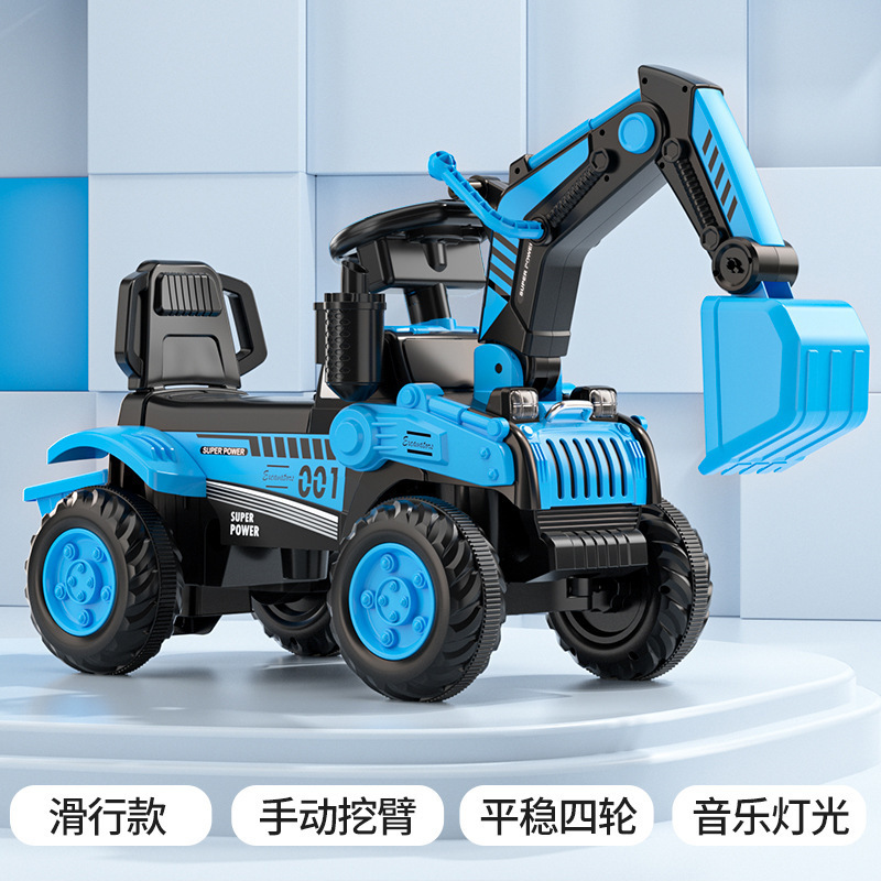 Children's electric excavator engineering vehicle boy and girl baby can sit on human remote control spray push toy car