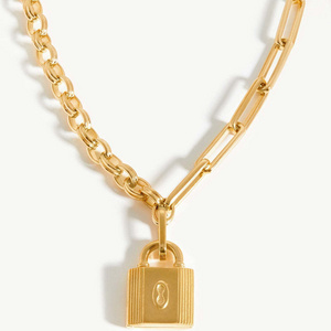 18k Gold Plated Fashion Jewelry Ridge Padlock Chain Necklace For Wedding Anniversary Gift For Women