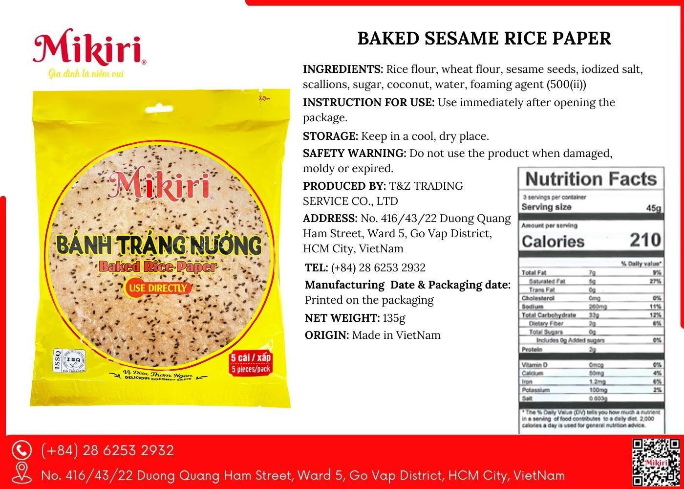 Eaten Rice Snacks Mix Coconuts 130 gram Ingredient Rice Flour Use Immediately Eat with Quang Noodles, Vermicelli Date One Years