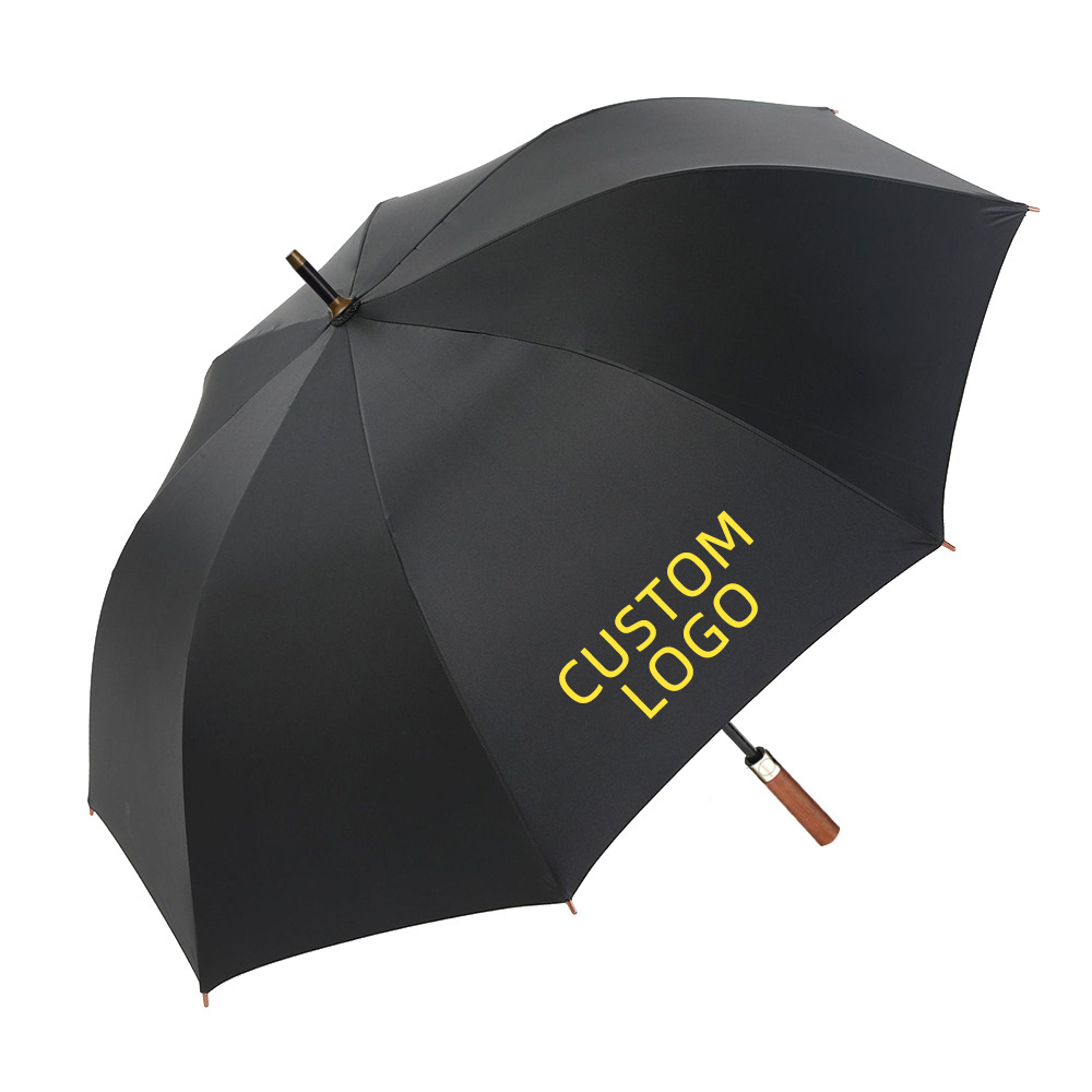 umbrellas 27inch 8k black coating straight Solid wood handle uv Print logo custom golf umbrella