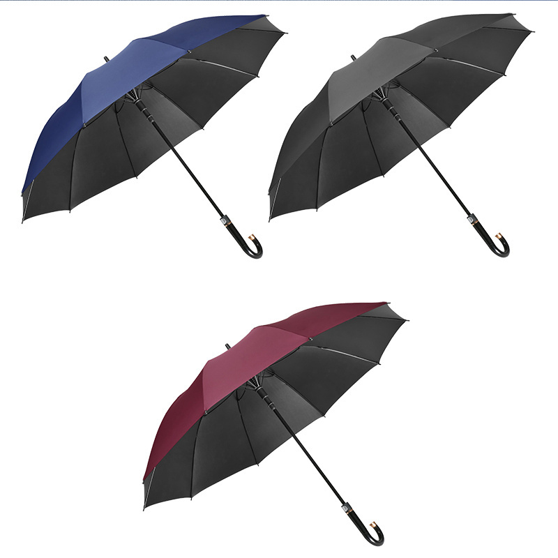 umbrellas customized Black coated 10 rib 27 inch glass fibre UV resistant straight rod umbrella