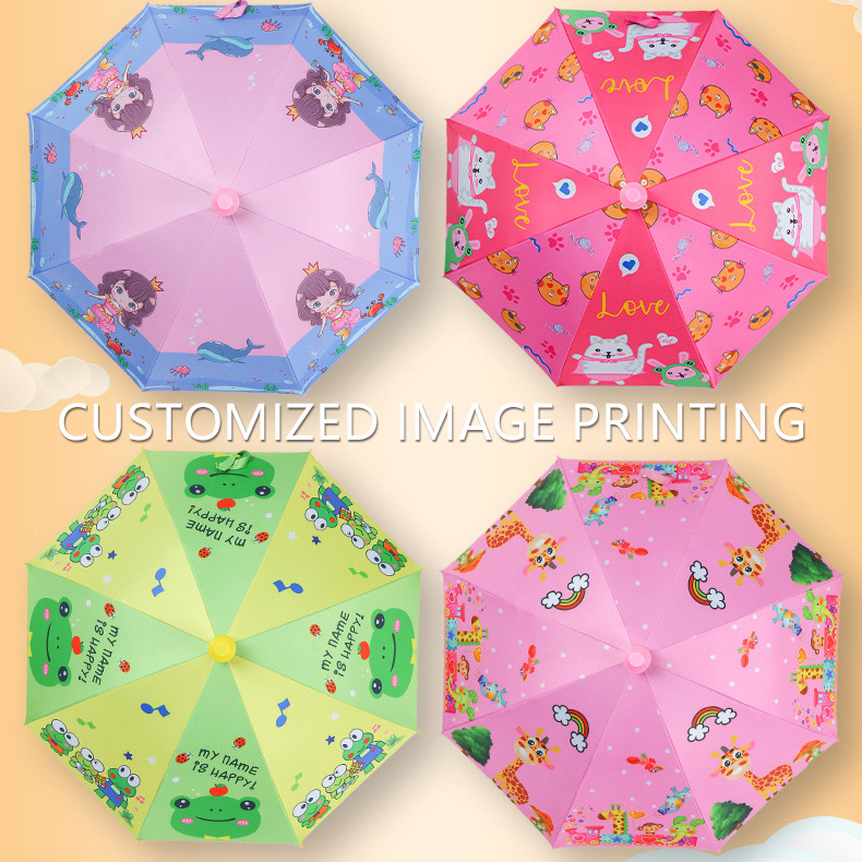 wholesale Customized cartoon personalized Waterproof sleeve children cute anime boy girls small long uv rain-proof kids umbrella