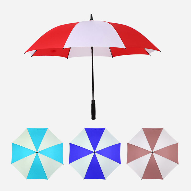 customized Color block logo printing promotional quality 27 inch 8k large size long straight golf rain umbrella