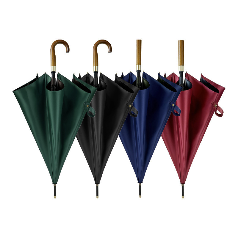 Customization high quality Solid wood handle gentleman large size parasols adult long straight automatic golf umbrella with logo