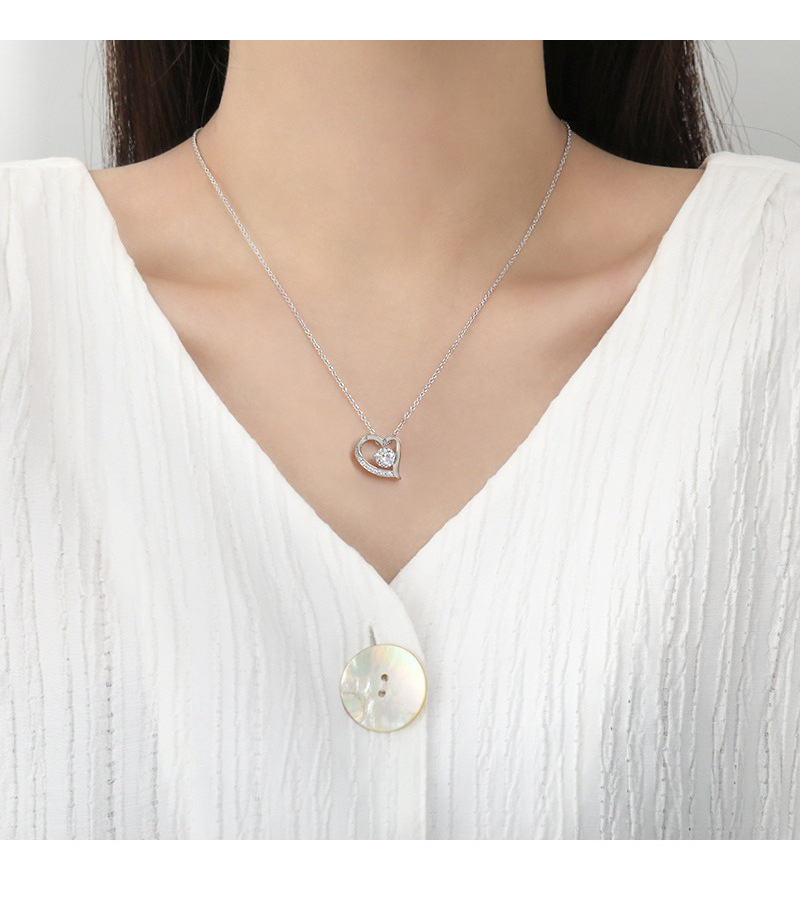 Luxury Zircon Stone Jewelry I Love You Forever Heart Shape White Gold Plated Pendant Necklace