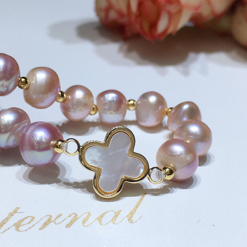 New Four Leaf Flower Clover Bracelets 7-8 MM Natural Freshwater Pearl Beads Tassel Women Girl Pearl Bracelet