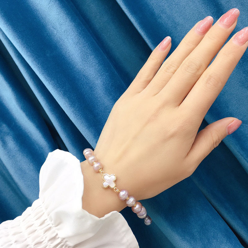 New Four Leaf Flower Clover Bracelets 7-8 MM Natural Freshwater Pearl Beads Tassel Women Girl Pearl Bracelet