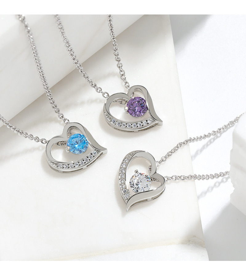 Luxury Zircon Stone Jewelry I Love You Forever Heart Shape White Gold Plated Pendant Necklace