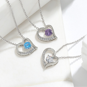 Luxury Zircon Stone Jewelry I Love You Forever Heart Shape White Gold Plated Pendant Necklace