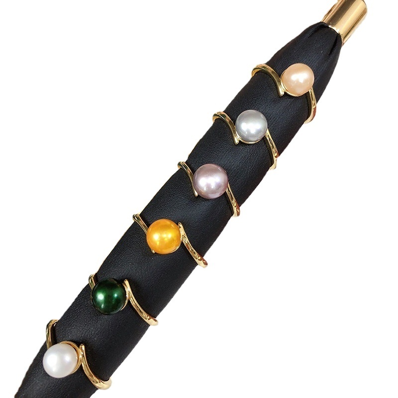 Colorful Fashion 14k Gold Plated Black White Gold Freshwater Pearl Rings Adjustable Natural Pearl Women Rings