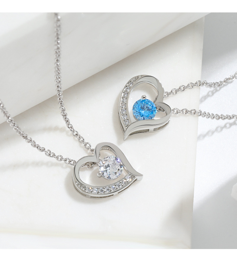 Luxury Zircon Stone Jewelry I Love You Forever Heart Shape White Gold Plated Pendant Necklace