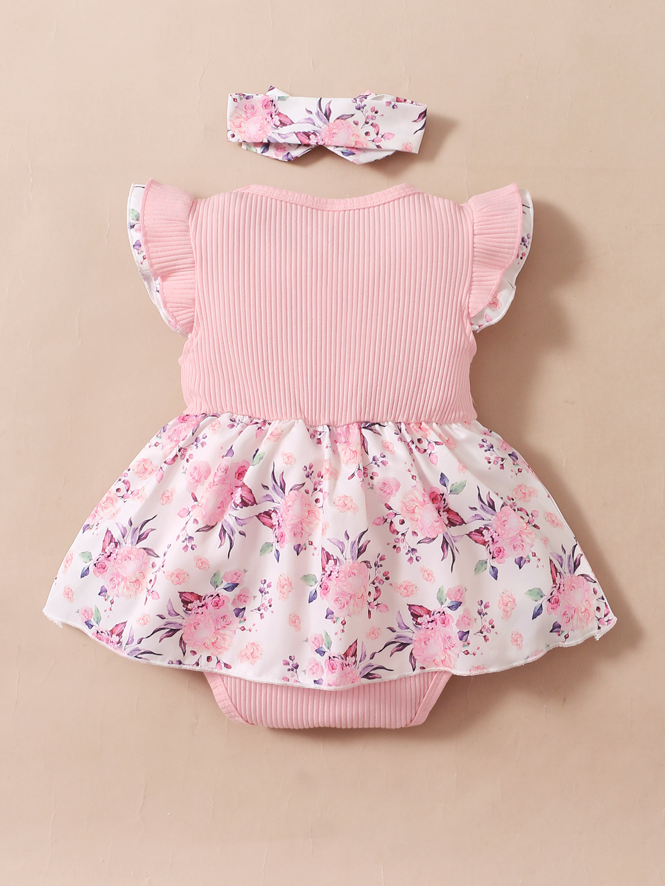 3 Months Baby Girl Summer Dress Sleeveless Tulle Dress 6 Months Baby Girl Fly Ruffled Sleeve Floral Prints Romper Dress Pink