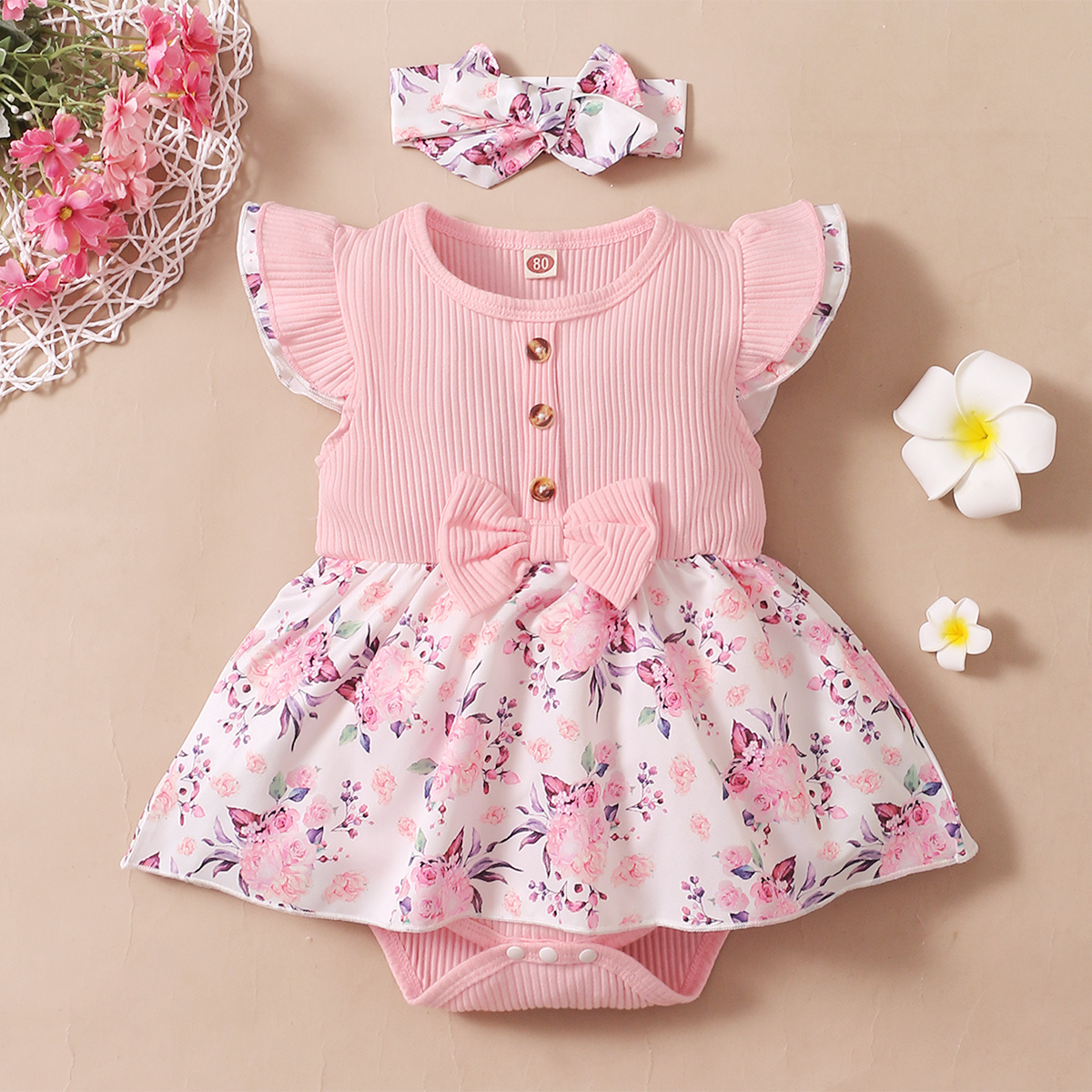 3 Months Baby Girl Summer Dress Sleeveless Tulle Dress 6 Months Baby Girl Fly Ruffled Sleeve Floral Prints Romper Dress Pink