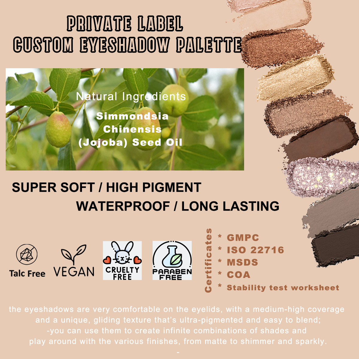 Custom eye shadow palette private label cosmetics bulk vegan eye shadows organic pigment  make up eye shadow palette