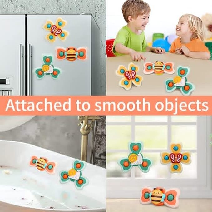 Chachi Toys Spinning Sensory Learning Baby Bathtub Bath Toy Popular Baby Suction Cup 3Pcs Fidget Spinner Toys