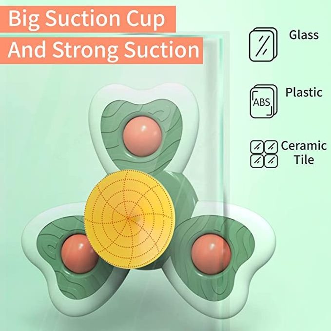 Chachi Toys Spinning Sensory Learning Baby Bathtub Bath Toy Popular Baby Suction Cup 3Pcs Fidget Spinner Toys