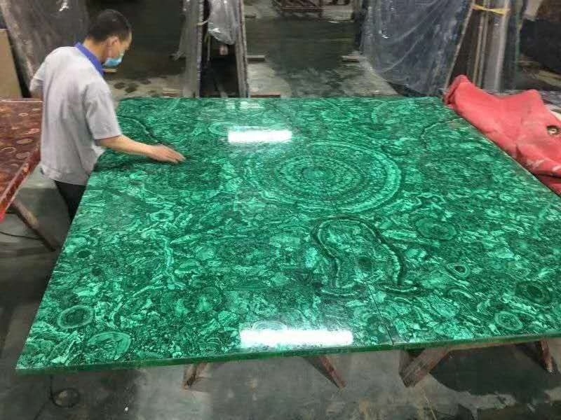 Gem stone furniture round malachite countertop dining table top