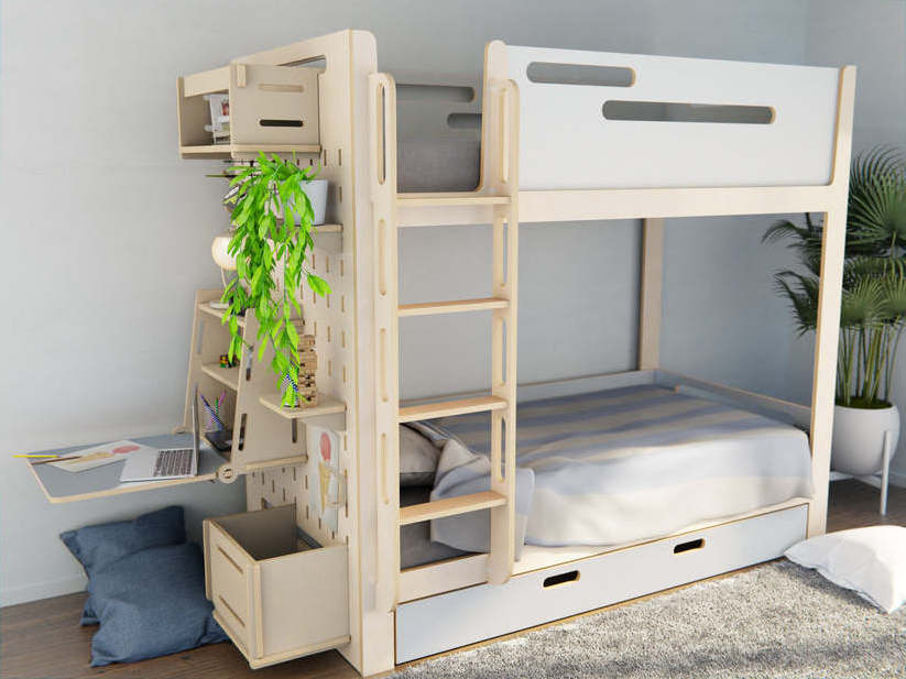 Children's Solid Wood Bunk Multifunctional High and Low Bed with Ladder and Storage Shelves Modern Kids Bedroom Furniture