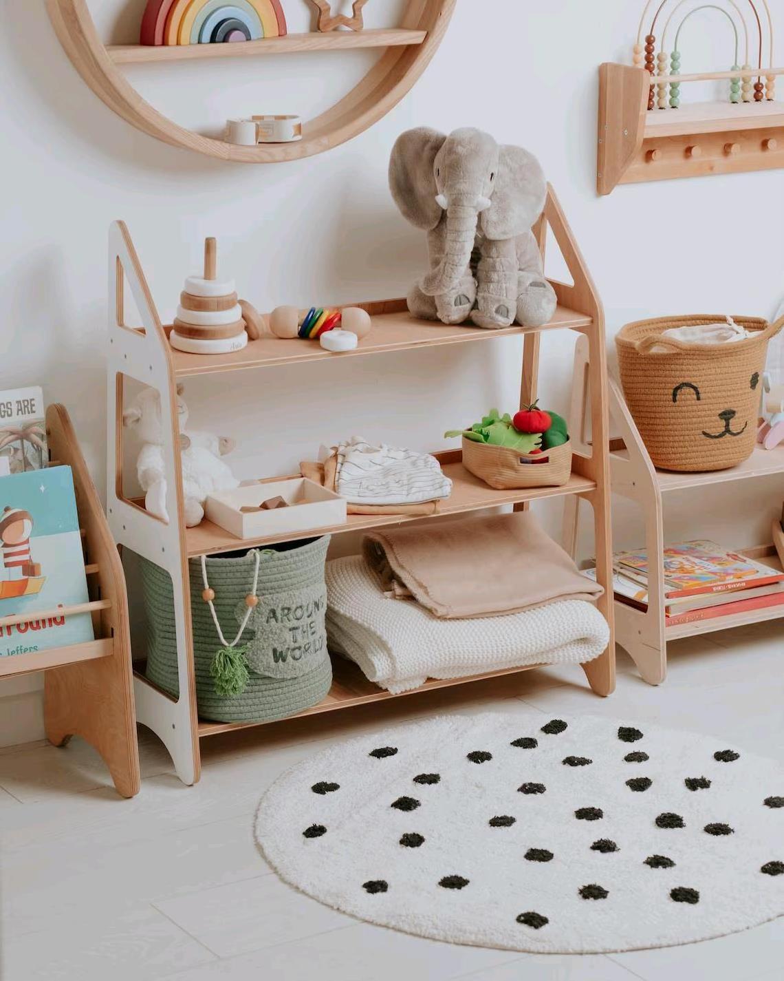 Montessori Toy Shelf For Children Plywood Storage Bins Playroom Furniture Craft Room Storage Organizer Opened Kids Shelves