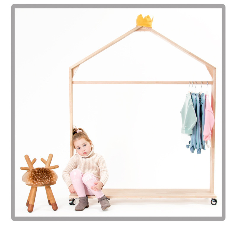 Kids Wooden Clothing Rack Dress Up Child Garment Clothes Rack Storage Display Wardrobe for Toddler