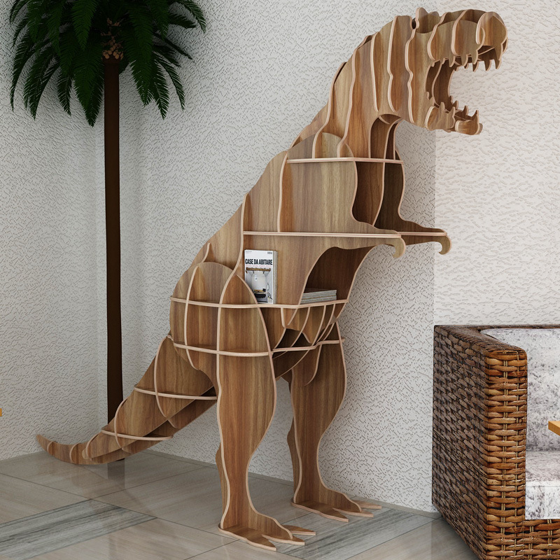 Plywood Animal Shaped Dinosaur Bookshelf Kindergarten Children's Bookshelf Rack Home Decoration Floor Stand Storage Shelf