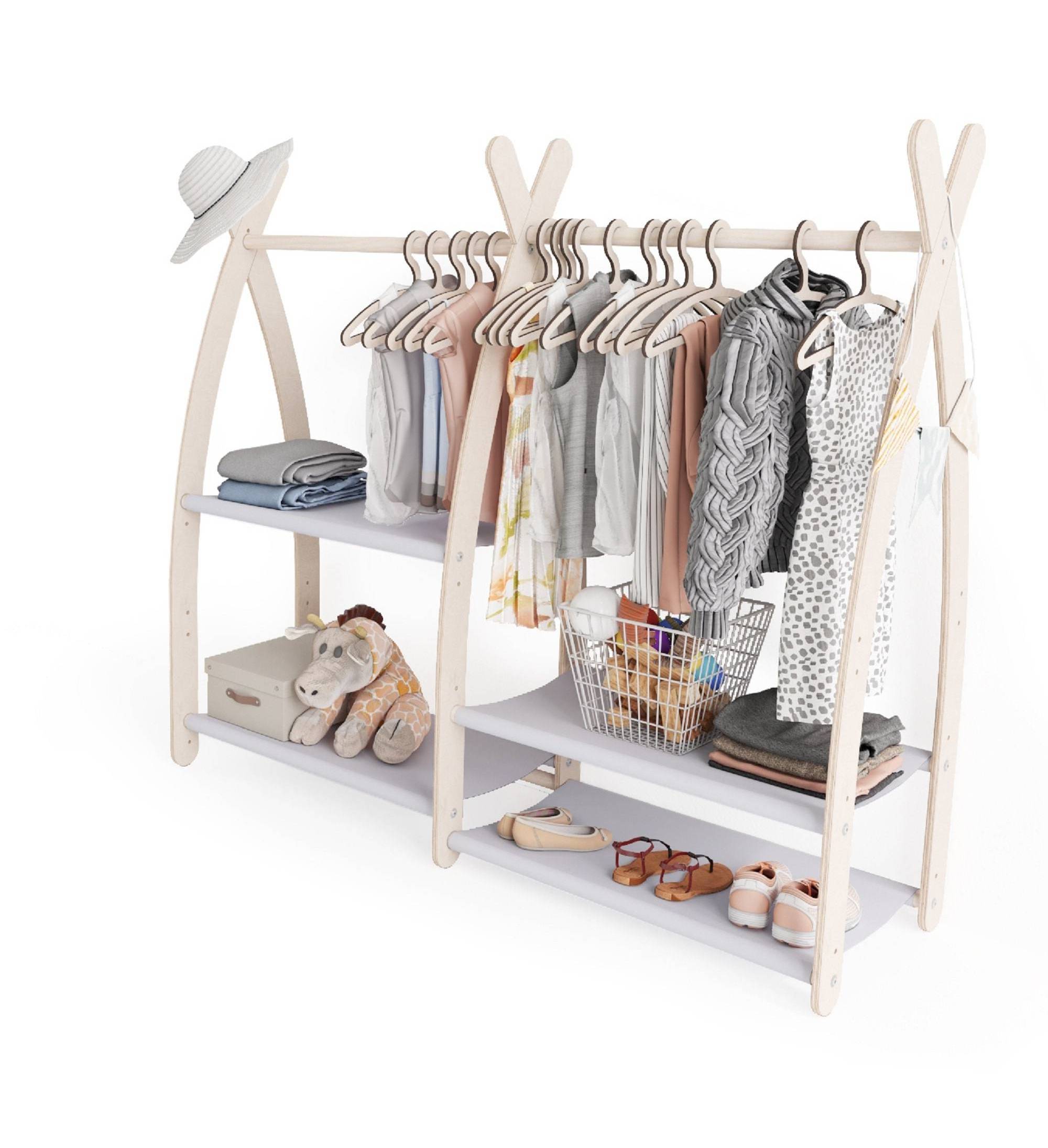 Winning Children Wardrobe Wood Clothing Rack Wood Clothes Rack A Frame Wood Clothing Rack Dress Up Storage Vendor Display Kids