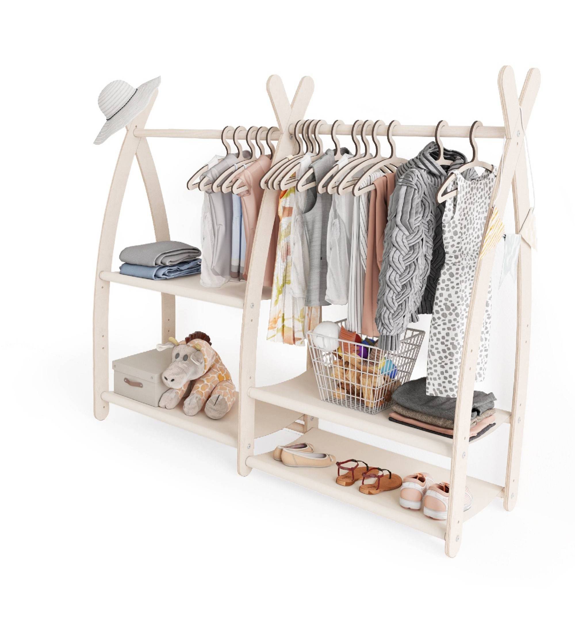 Winning Children Wardrobe Wood Clothing Rack Wood Clothes Rack A Frame Wood Clothing Rack Dress Up Storage Vendor Display Kids