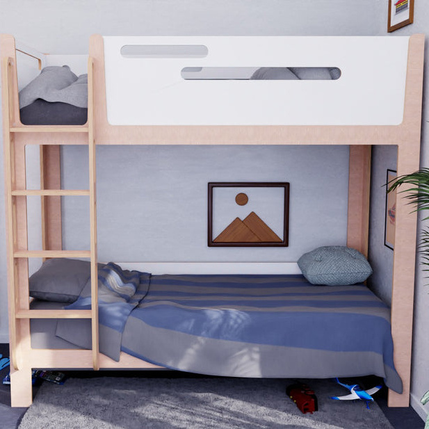 Children's Solid Wood Bunk Multifunctional High and Low Bed with Ladder and Storage Shelves Modern Kids Bedroom Furniture