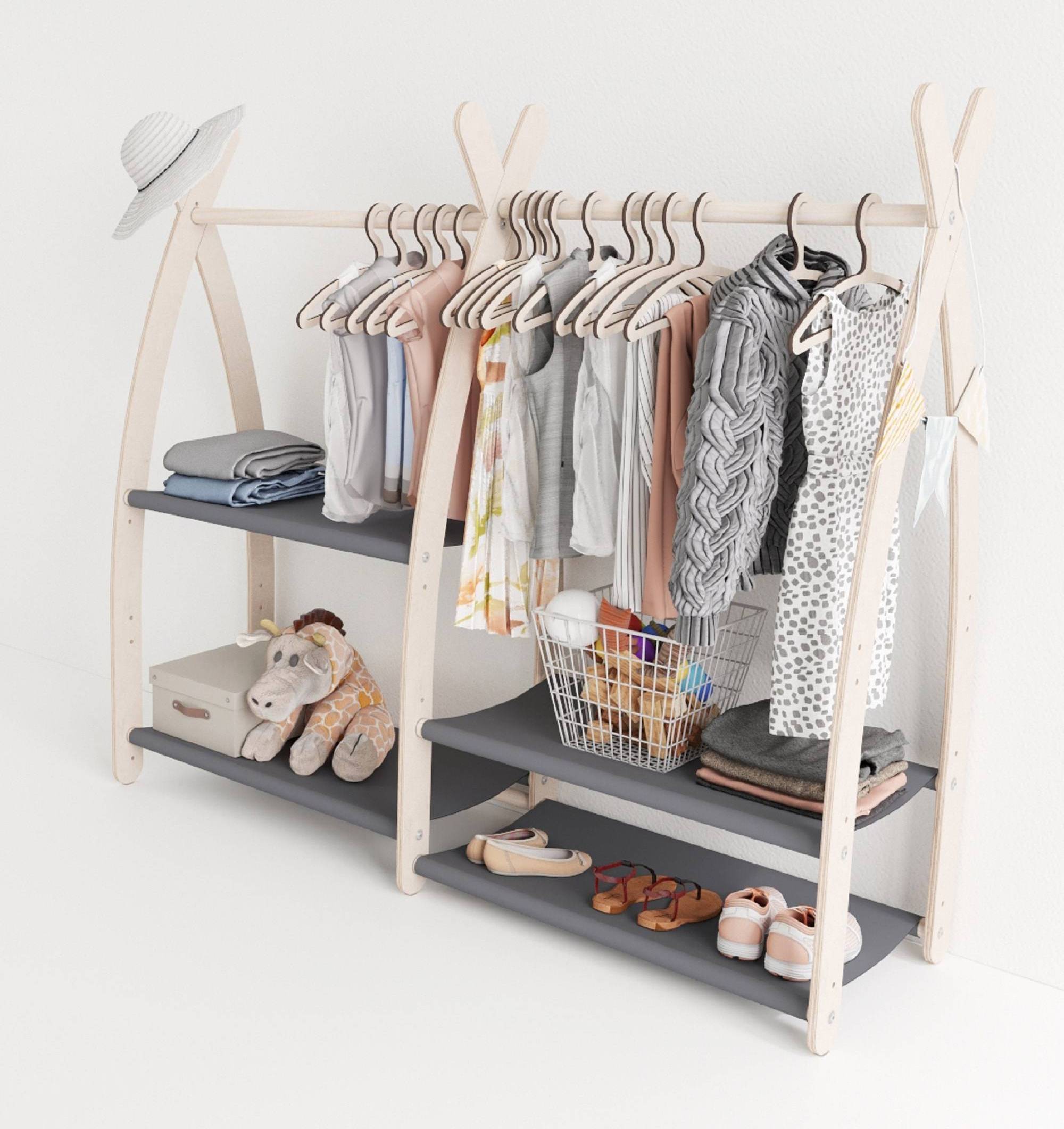 Winning Children Wardrobe Wood Clothing Rack Wood Clothes Rack A Frame Wood Clothing Rack Dress Up Storage Vendor Display Kids