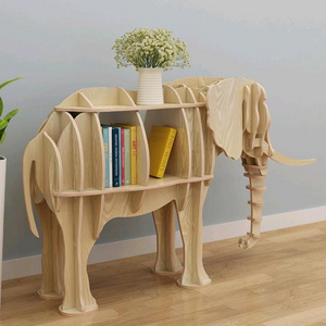 Nordic DIY Wood Elephant Shape Floor Stand Bookshelf Creative Wood Home Decor Plywood Craft 3D Decoration Storage Shelf