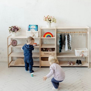 Children Wardrobe Wood Clothing Rack Frame Wood Clothing Rack Dress Up Storage Vendor Display Kids