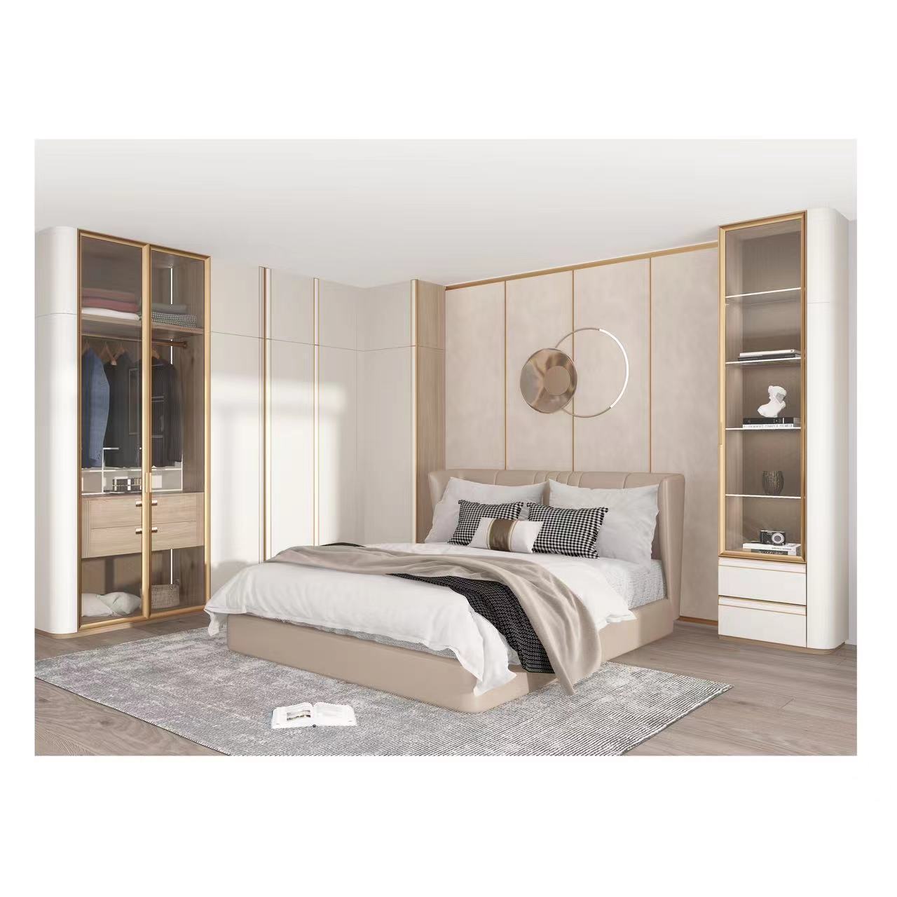 European style Italian French Bedroom Antique Wardrobes Furniture Design Modern White And Gold Solid Wood Armoire Wardrobe