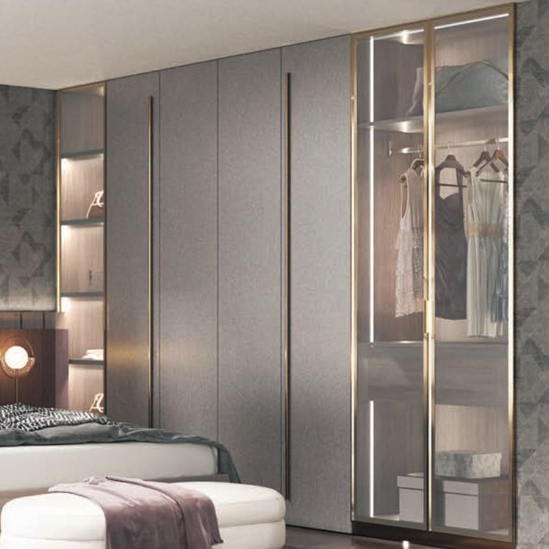 Modern new design glass door wooden walk-in combination wardrobe and closet system