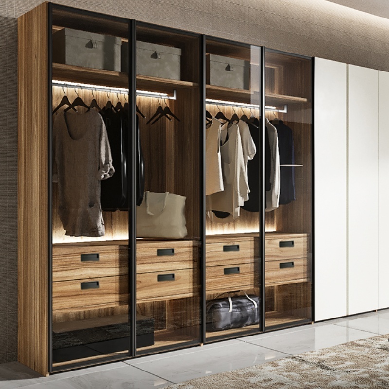 Customized new design walk-in wooden wardrobe closet bedroom furniture combination