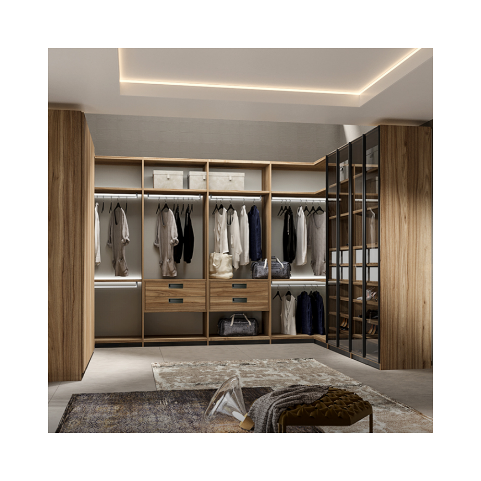 Customized new design walk-in wooden wardrobe closet bedroom furniture combination