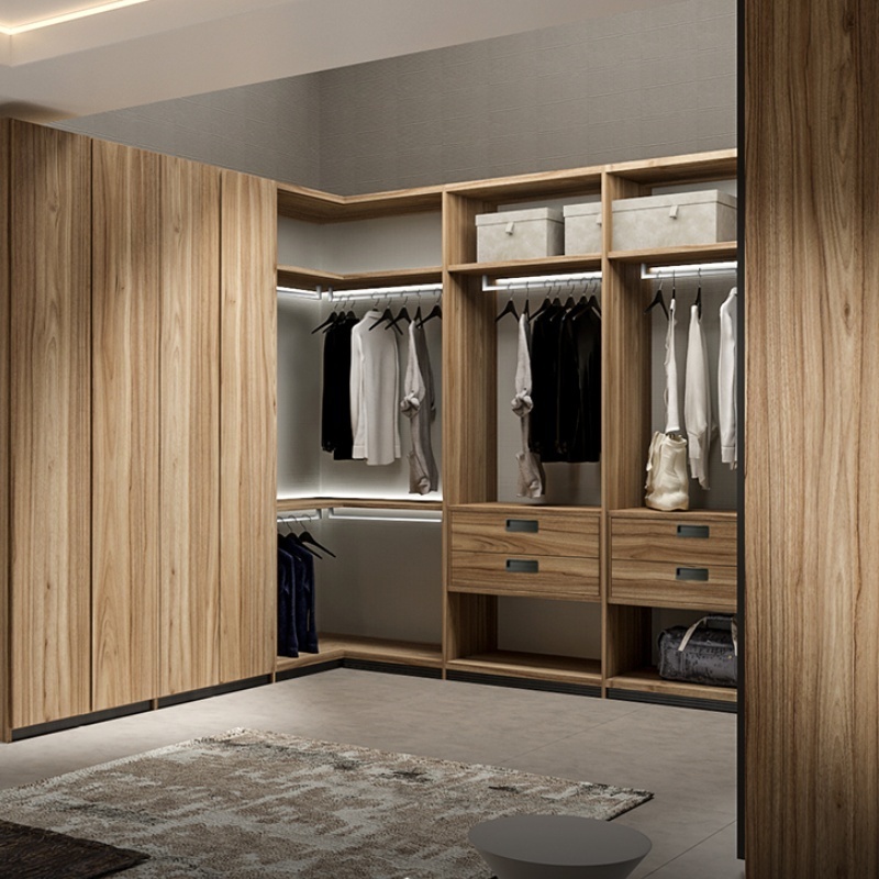 Customized new design walk-in wooden wardrobe closet bedroom furniture combination