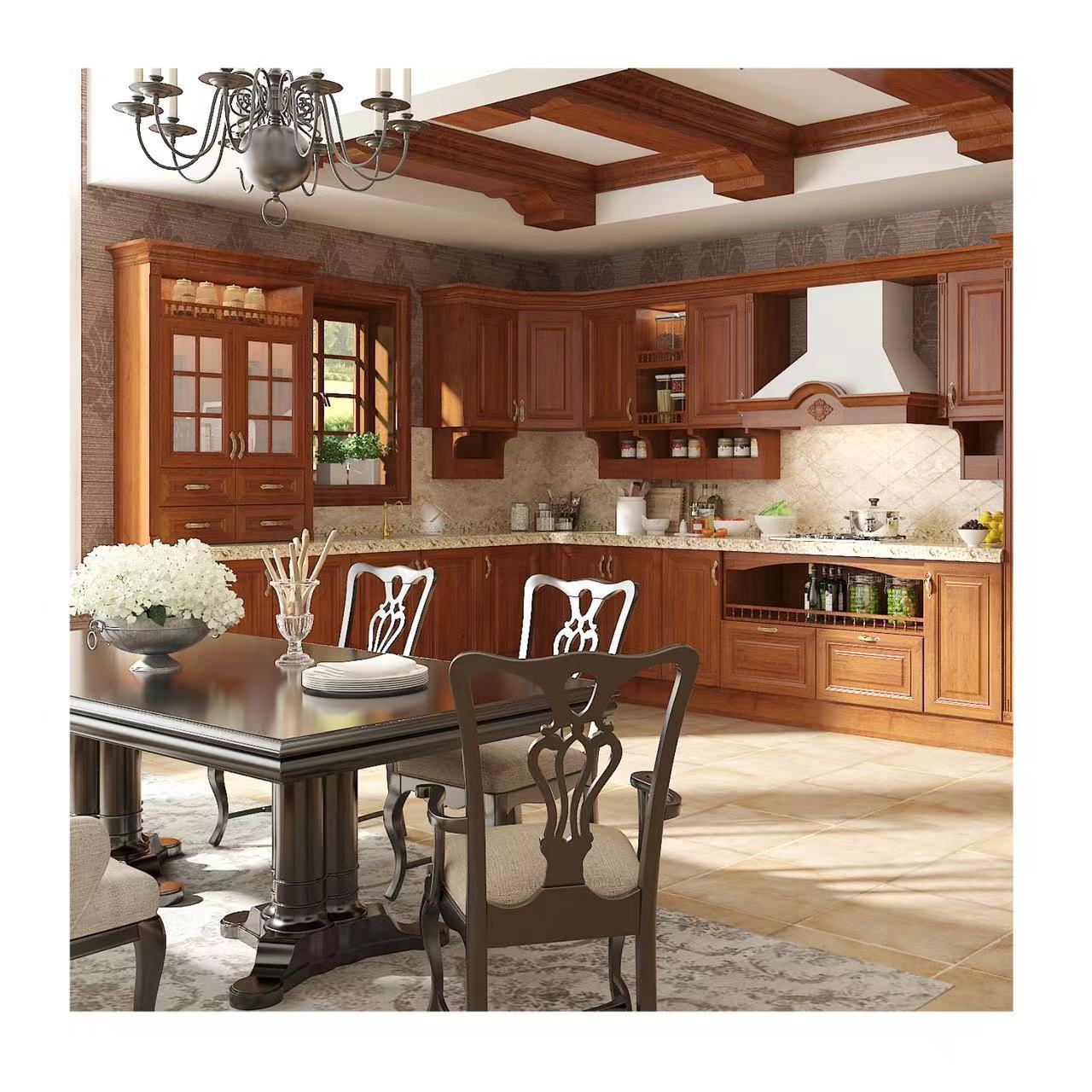 American Style Luxury Design Solid Wooden Kitchen Cabinets With Kitchen Pantry Cupboards For Sale