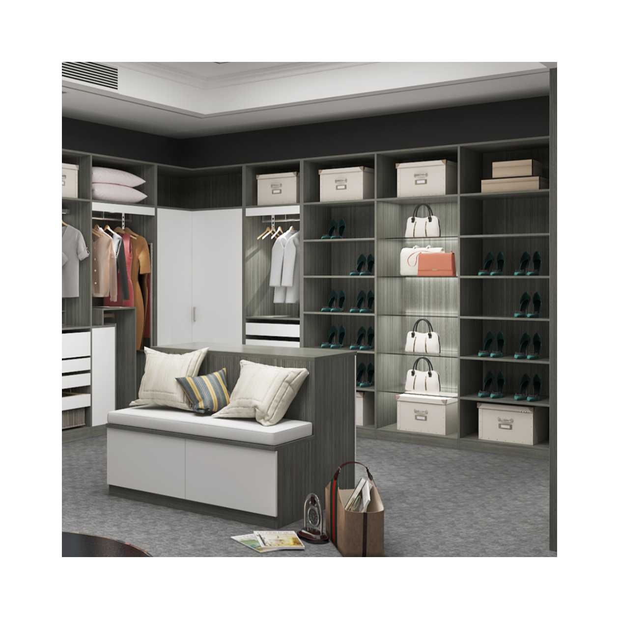 Customized multifunctional large storage wardrobe minimalist design solid wood home closet