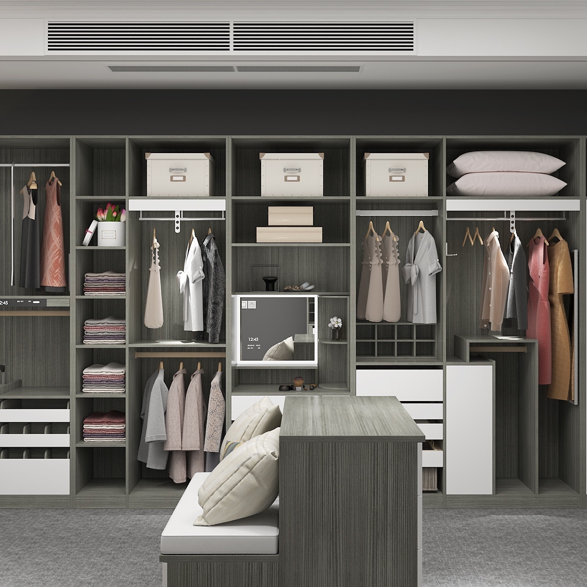 Customized multifunctional large storage wardrobe minimalist design solid wood home closet